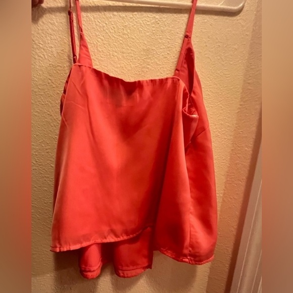 NWT Lulus Lissie Coral Pink Satin Sleeveless Wrap Spaghetti Strap Tank Top - Picture 3 of 7